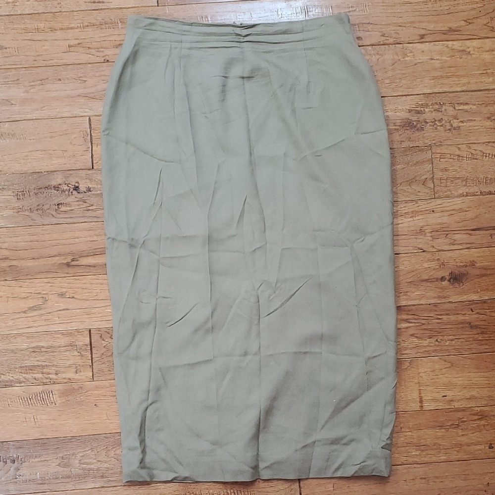 Jones New York Tan Silk Midi Pencil Skirt